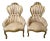 Victorian Style Kimball Style Tufted Gold Upholstered Pair of Parlor Chairs Vintage For Sale