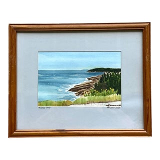 Vintage Framed Coastal Landscape Watercolor For Sale