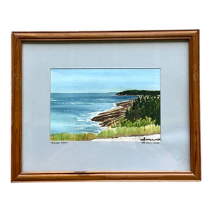 Vintage Framed Coastal Landscape Watercolor