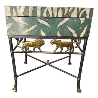 1980s Maitland Smith Box on Stand Side Table With Lions For Sale