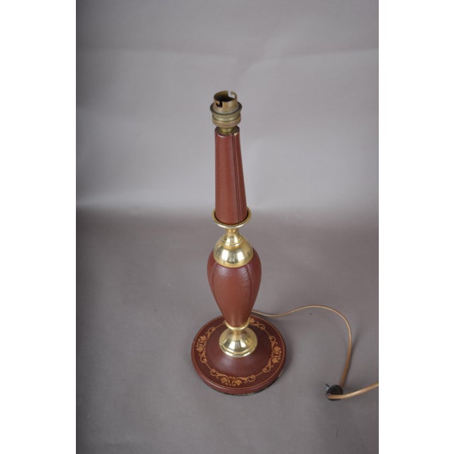 Burgundy Stitched Leather Baluster Table Lamp with Gilt-Tooled Base, 1950s For Sale - Image 6 of 8