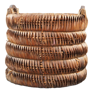 Mid 20th Century Vintage Bohemian Spit Reed Woven Gathering Storage Basket, Boho Chic