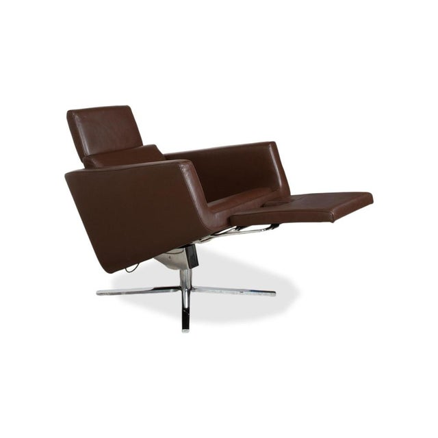 Pavo Leather Chrome Armchair Set in Brown with Manual Reclining Function from FSM, Set of 2 For Sale - Image 6 of 18