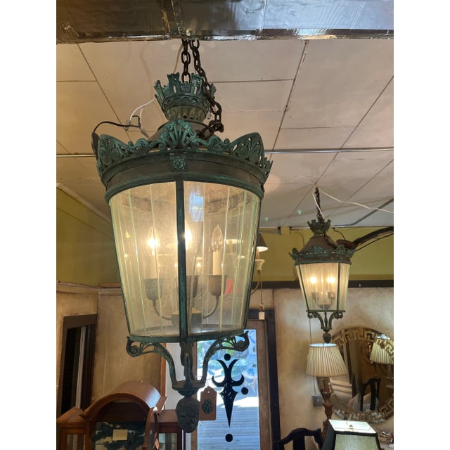 French Large Metal Lanterns Chandeliers - a Pair For Sale - Image 3 of 9