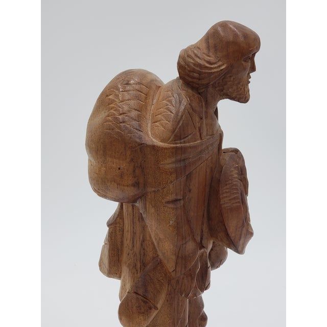 Mid-Century Hand-Carved Wooden Figurative Sculpture of a Wandering Traveler For Sale - Image 10 of 10