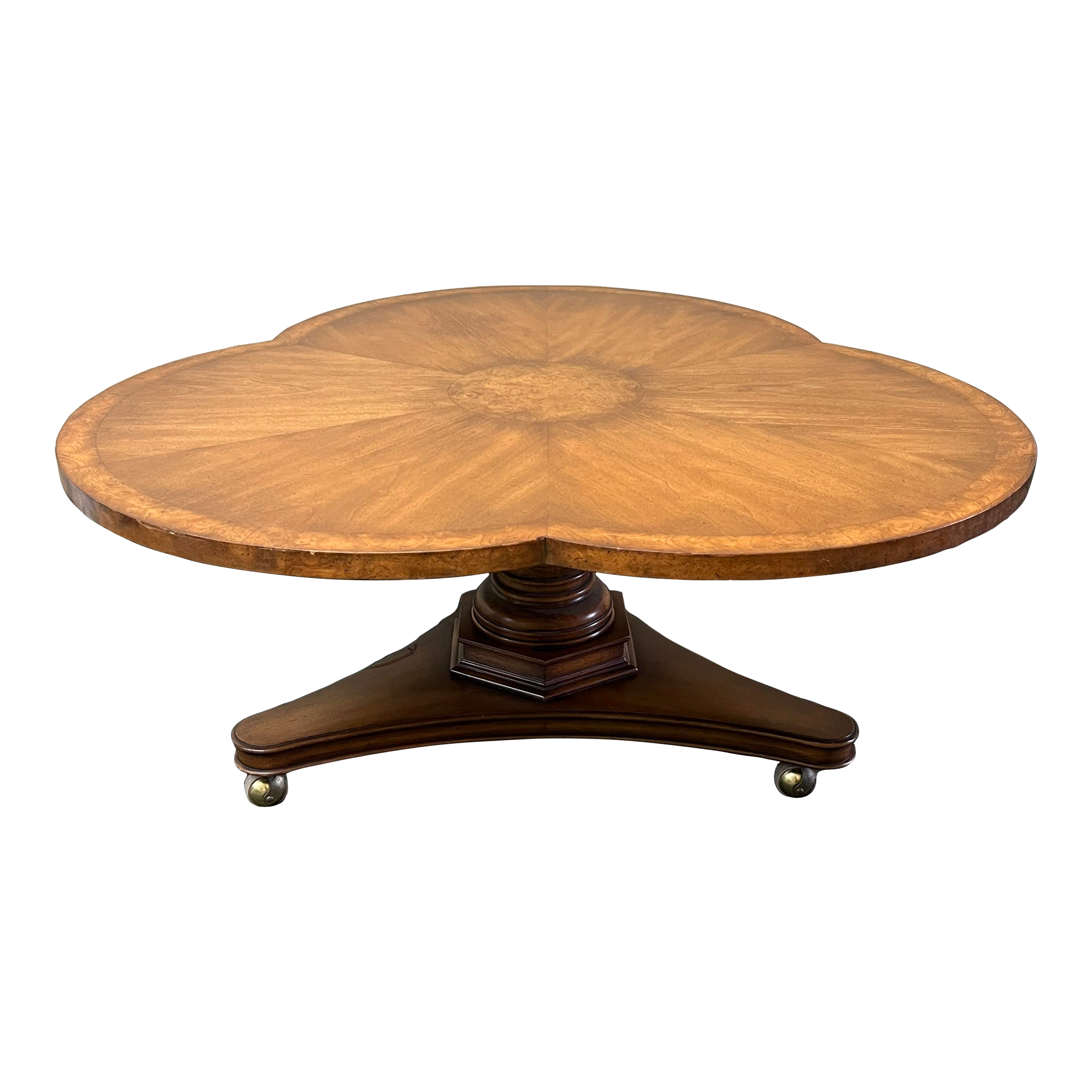 Weiman Trefoil Walnut & Burl Pedestal Coffee Table on Casters - image 0