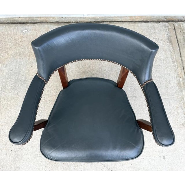 Animal Skin Vintage Blue Leather Office Chair With Nailhead Trim For Sale - Image 7 of 14