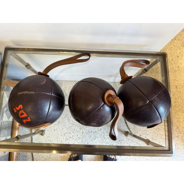 Three Vintage Leather Gym Accessories, France 1930's For Sale - Image 4 of 7