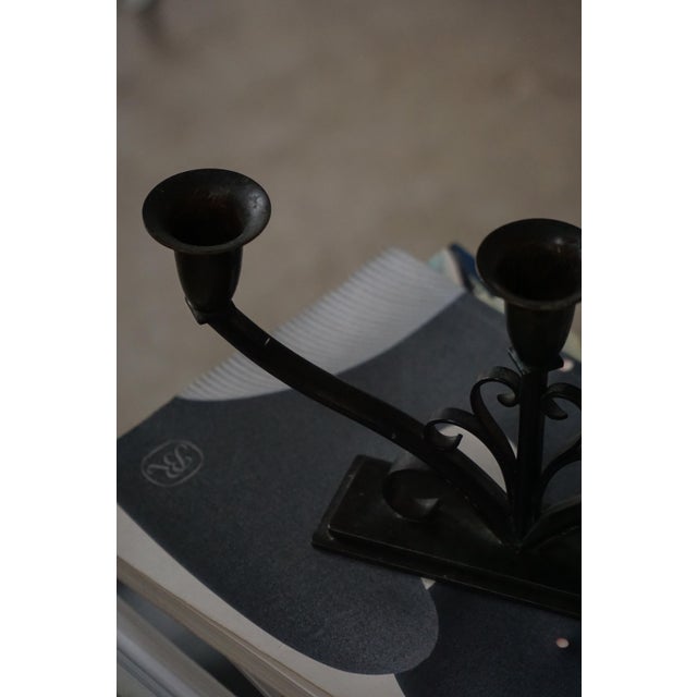 Early 20th Century Art Deco Danish Metal Three-Arm Candelabra, 1930s, Set of 2 For Sale - Image 12 of 18