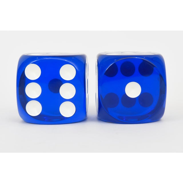 Vintage Royal Blue and White Resin Dice Sculpture Pair of 80's For Sale - Image 10 of 10