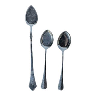 Vintage Stainless Steel Flat Spoon Set For Sale