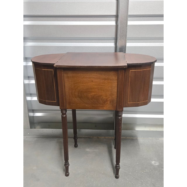 Early 20th Century Federal Style Inlaid Mahogany Sewing Table Cabinet For Sale - Image 11 of 12