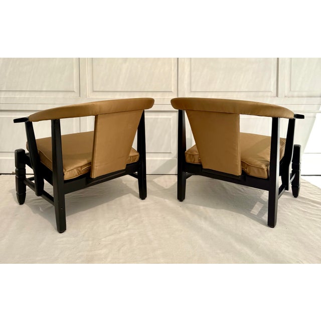 Pair of James Mont Style Chinese Horseshoe Upholstered Chairs For Sale - Image 10 of 12
