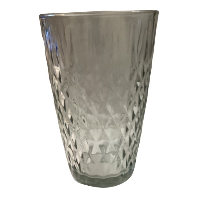 Vintage Pressed Glass Diamond Pattern Vase For Sale