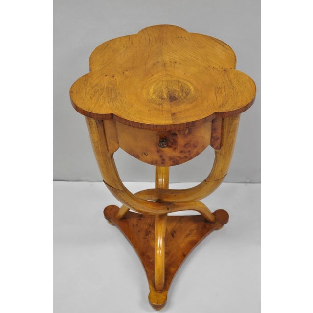 Art Deco Vintage Art Deco Style Burr Walnut Curved Leg Pedestal One Drawer Side Table For Sale - Image 3 of 16
