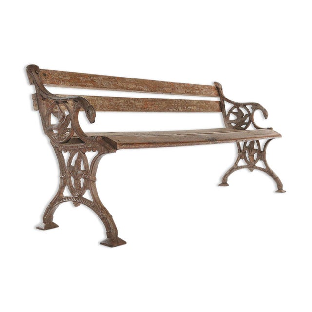 Wood and Cast Iron Bench, 1940s For Sale - Image 6 of 6