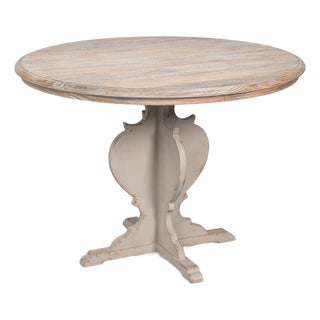 Antiqued Bistro Table with Scrolled Pedestal, 42 Inch For Sale