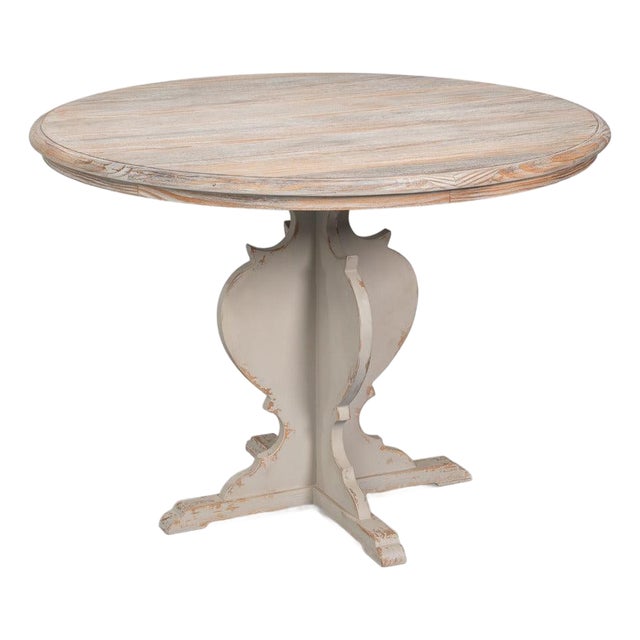 Antiqued Bistro Table with Scrolled Pedestal, 42 Inch For Sale