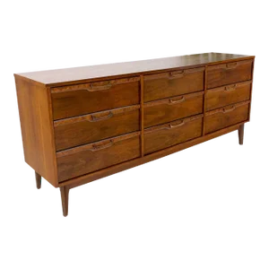 American Walnut Burl Mid-Century Modern 9 Drawers Dresser Credenza Cabinet