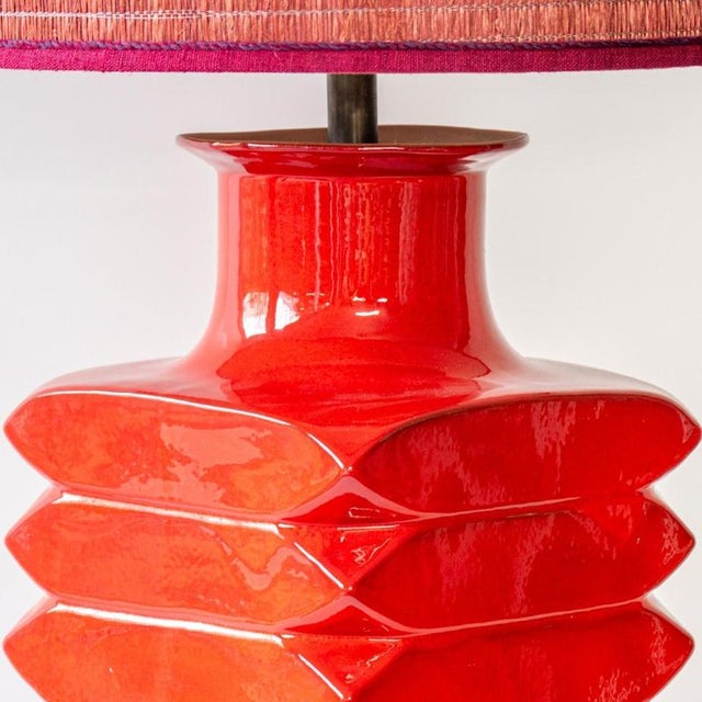 Ceramic Orange Red Glazed Ceramic Table Lamp by R. Houben, 1970 For Sale - Image 7 of 10