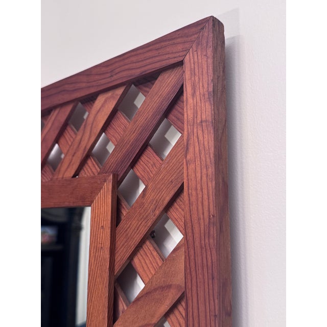 Vintage Rustic Traditional Hand-Made Solid Wood Lattice Wall Mirror For Sale - Image 9 of 13