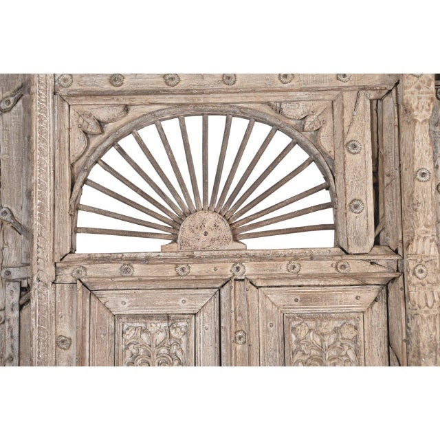 Indian Antique Indian Carved and Bleached Teakwood Large Door For Sale - Image 3 of 4