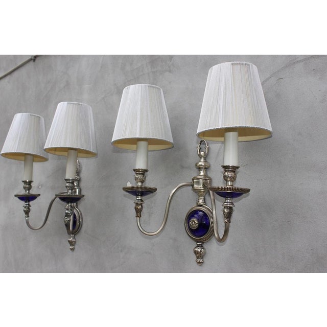Glass French Art Nouveau Wall Sconces in Cobalt Blue Glass, 1940s, Set of 2 For Sale - Image 7 of 11