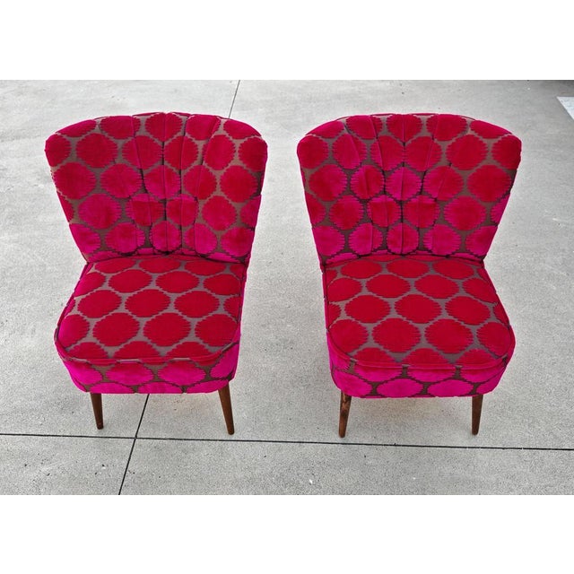 Pink Mid-Century Modern Shellback Cocktail Chairs in Polka Dot Plush, 1950s, Set of 2 For Sale - Image 8 of 12