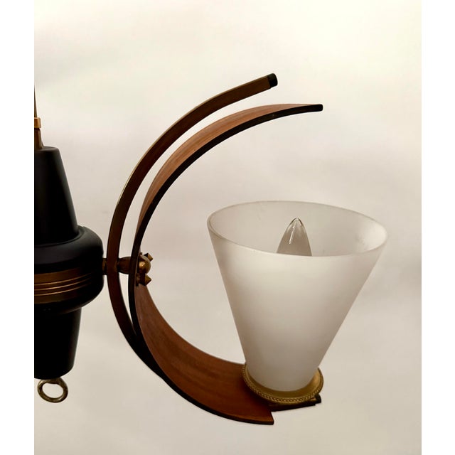 Wood Mid-Century Danish Modern 3-Light Chandelier Attributed to Stilnovo For Sale - Image 7 of 11