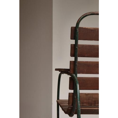 Swedish Iron Garden Armchair with Green Lacquered Wooden Slats, 1930s For Sale - Image 9 of 15