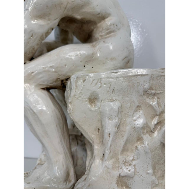 After Auguste Rodin, The Thinker Sculpture, White Glazed Terracotta, 1950s For Sale - Image 10 of 11