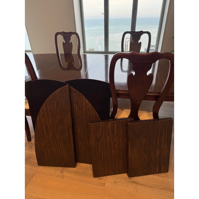 Late 20th Century Drexel Heritage Solid Wood Extendable Dining Table With 6 Reupholstered Chairs For Sale - Image 12 of 15