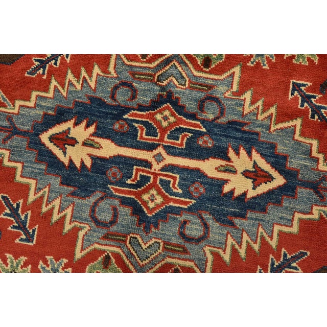 Kazak Rug 6’1” X 8’8” Red Wool Tribal Hand-Knotted Oriental Carpet For Sale - Image 4 of 14