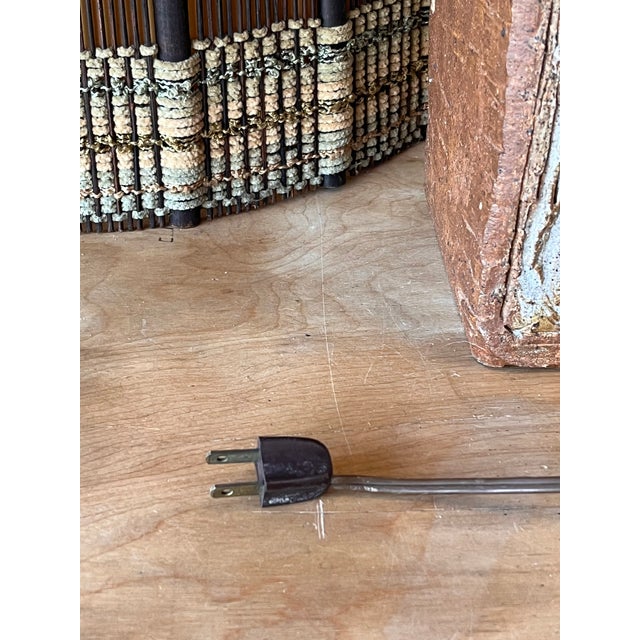 1960s Mid-Century Modern Textured Terracotta Lamp With Impeccable Maria Kipp Woven Shade For Sale - Image 9 of 11