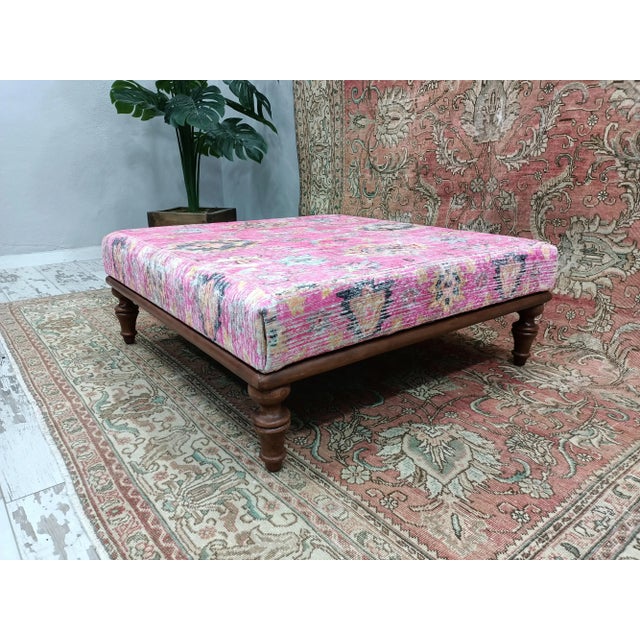 Pink Rug Upholstered Sqaure Coffee Table For Sale In Raleigh - Image 6 of 7