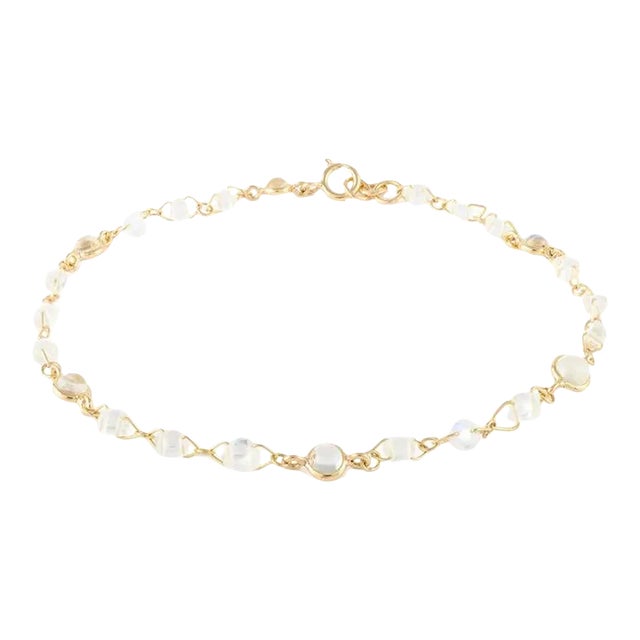 18k Yellow Gold Rainbow Moonstone Chain Bracelet For Sale