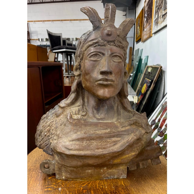 Add a striking cultural accent to your home or collection with this beautiful bronze bust depicting a Meso-American-...