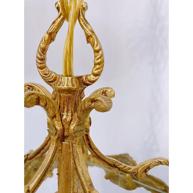 Vintage Bronze Lantern With Etched Glass Panels For Sale - Image 4 of 8