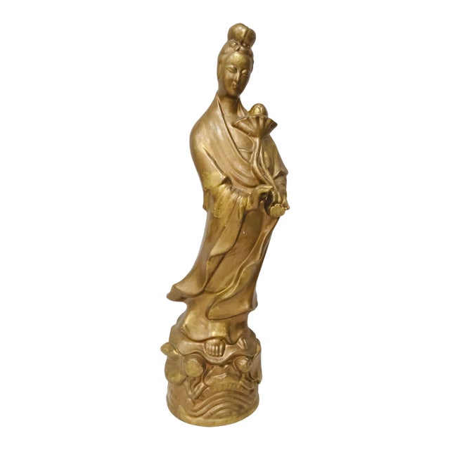 Mid-Century Modern Golden Kwan-Yin Goddess Statue For Sale