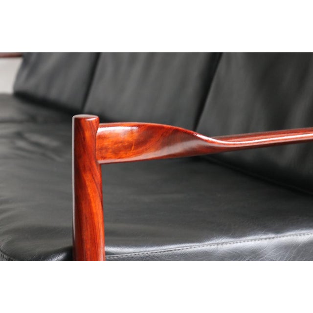 1950s Danish 3-Seater Sofa in Black Leather and Teak by Grete Jalk, 1950s For Sale - Image 5 of 13