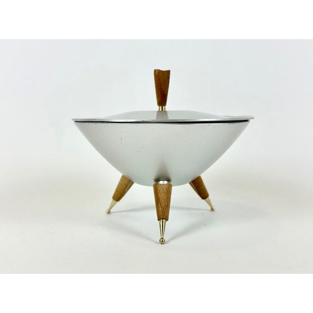 Silver Mirro Medallion Tripod Serving Bowl with Lid, 1950s For Sale - Image 8 of 11
