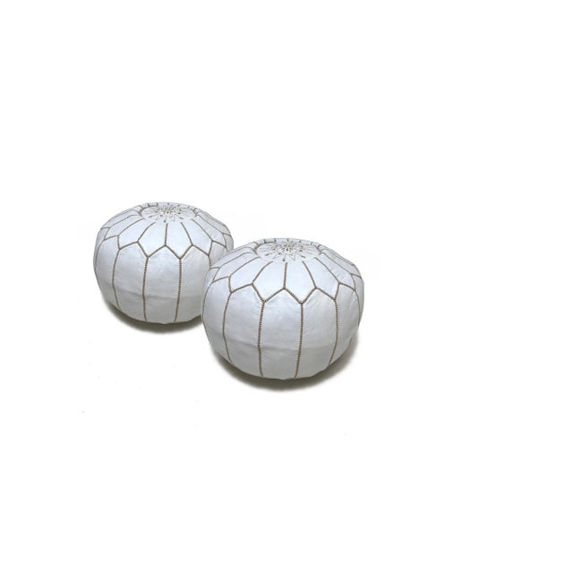 Off-white Moroccan Leather Pouf Ottoman Covers - a Pair For Sale - Image 8 of 8