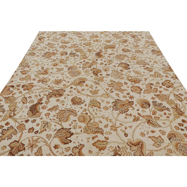 Rug & Kilim Rug & Kilim’s Tudor Style Rug in White & Cream With Beige-Brown Floral Patterns For Sale - Image 4 of 7