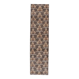 Rug & Kilim's Distressed Runner Rug, Rich Brown With Chintamani Patterns For Sale