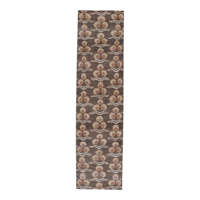 Rug & Kilim's Distressed Runner Rug, Rich Brown With Chintamani Patterns For Sale