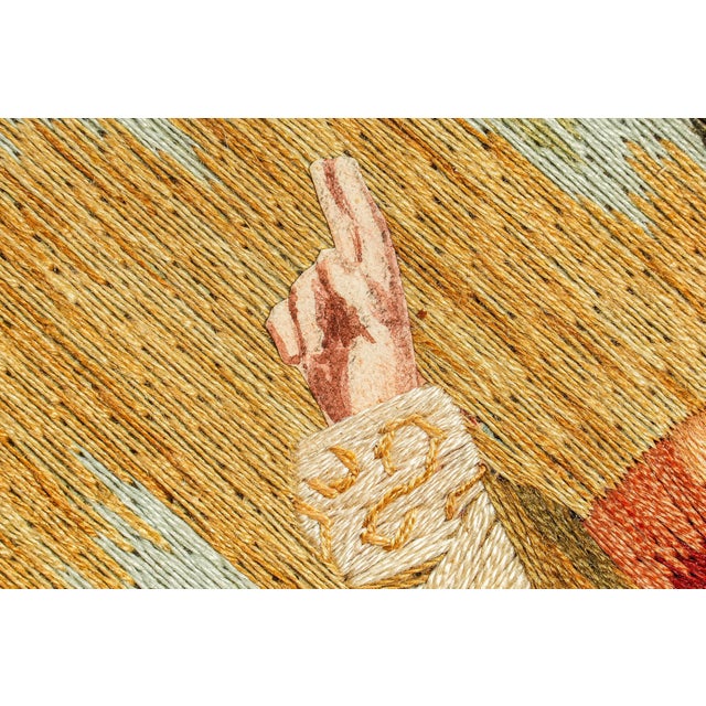 Rare Hand Made Antique Religious Devotional Textile Artwork 19th Century Religious Silkwork Catholic Bishop Saint Home Wall Decor For Sale In New York - Image 6 of 18
