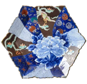 Antique Blue and Brown Floral Imari Charger