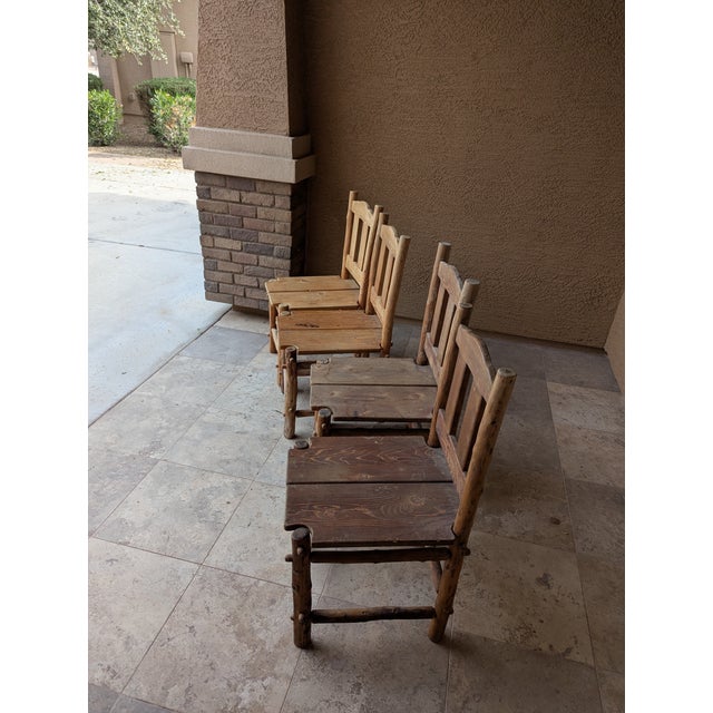 Four (4) Hand Crafted Solid Rustic Log Cabin Chairs For Sale In Phoenix - Image 6 of 16