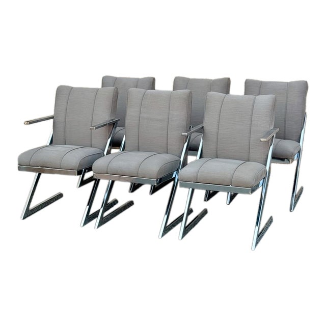 1980s Postmodern Upholstered Cantilever Chairs With Chrome Finish - Set of 6 For Sale