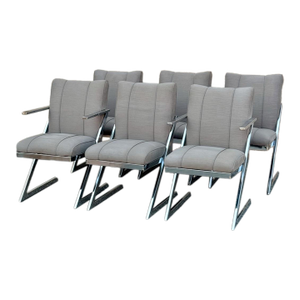 1980s Postmodern Upholstered Cantilever Chairs With Chrome Finish - Set of 6